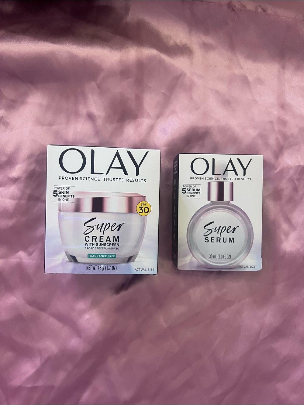 OLAY Super Cream & Super Serum Duo in Pink and White Packaging